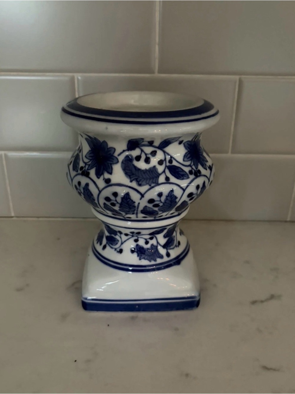 Vintage Nantucket Blue and White Porcelain Pagoda Incense Tea Light Holder
